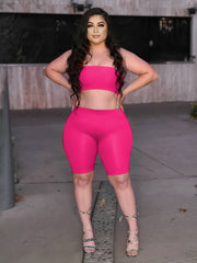  Strapless Tube Top & Shorts Set Women's Plus Stretch 2pcs Set