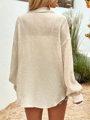 Women's Plus Solid Button Up Long Sleeve Blouse