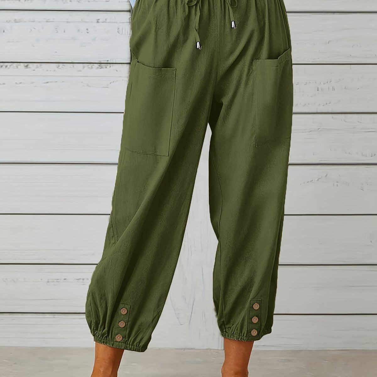 Solid Drawstring Cropped Pants Casual Elastic Waist Pants