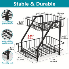 2 Tier Countertop Fruit Basket Bowl Metal Wire Storage Basket