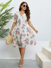  Floral Print Flutter Sleeve Midi Dress