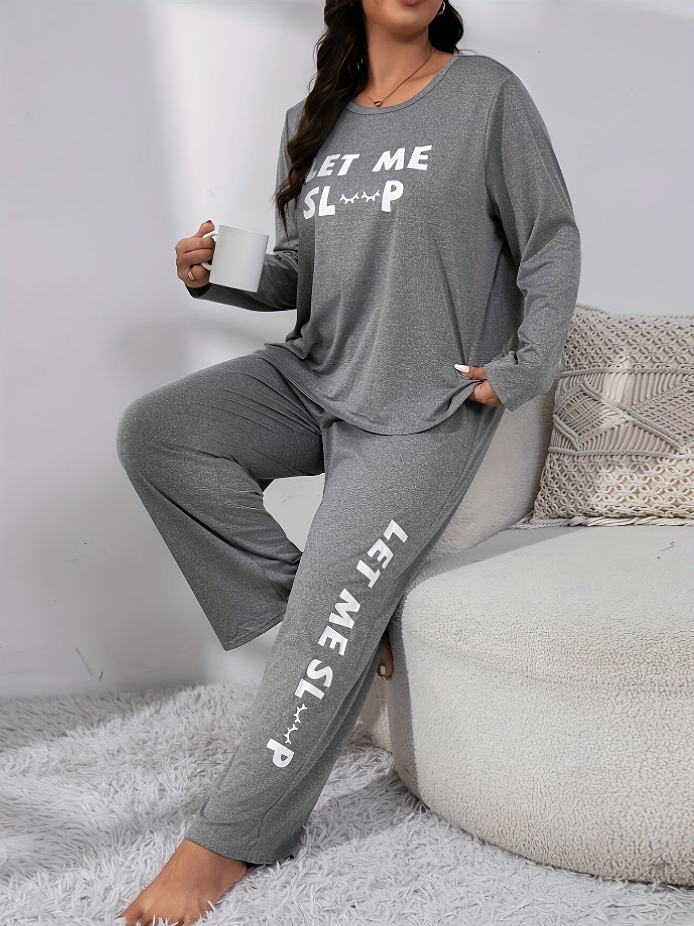  Eyelash Slogan Print Lounge Set Pajamas