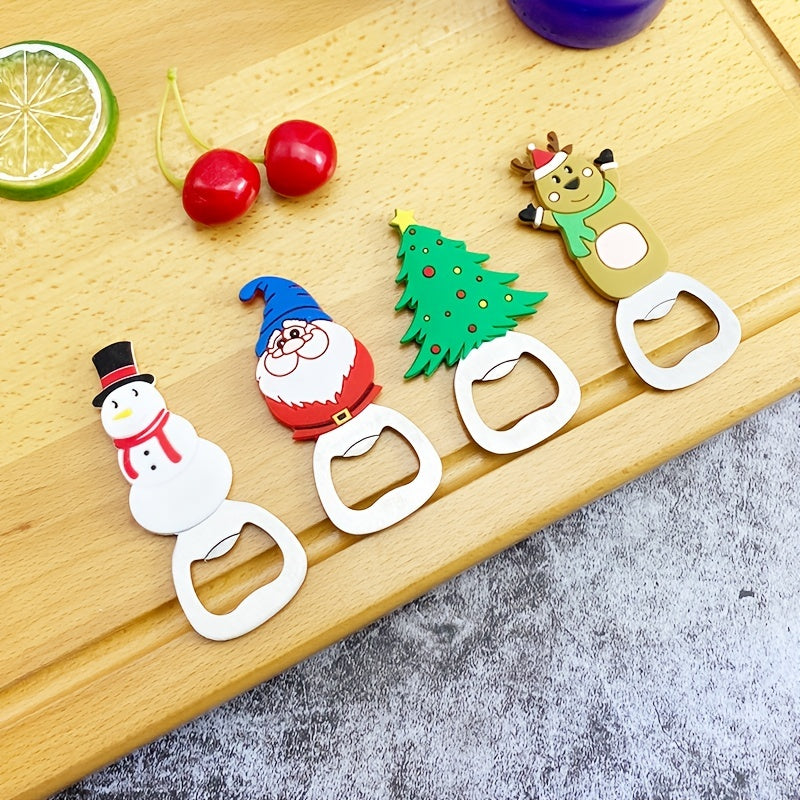 4pcs Xmas Tree Beer Bottle Opener Stainless Steel Multi-Function Silicone Grip