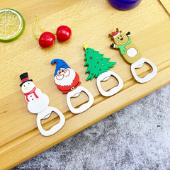 4pcs Xmas Tree Beer Bottle Opener Stainless Steel Multi-Function Silicone Grip