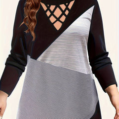  Colorblock Stripe Long Sleeve Tunic Shirt