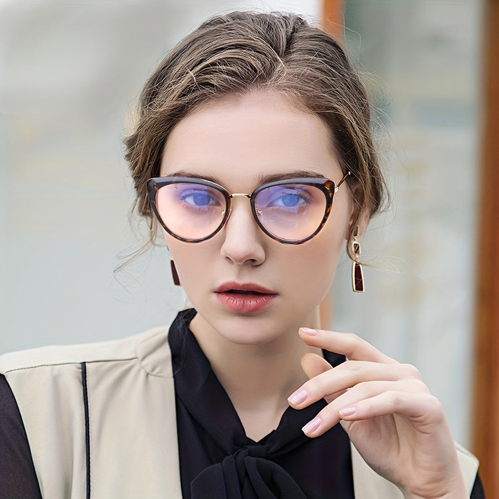 Vintage Cat Eye Clear Lens Glasses Anti Light Reading Minimalist Metal Eyewear