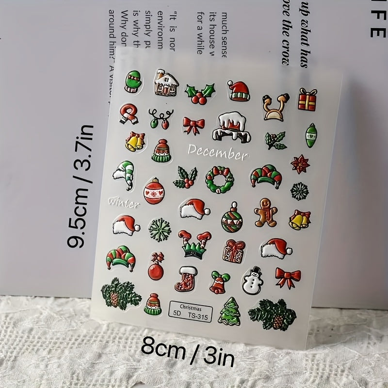 5D Christmas Nail Art Stickers Snowflake Snowman - Self Adhesive Nail Decals