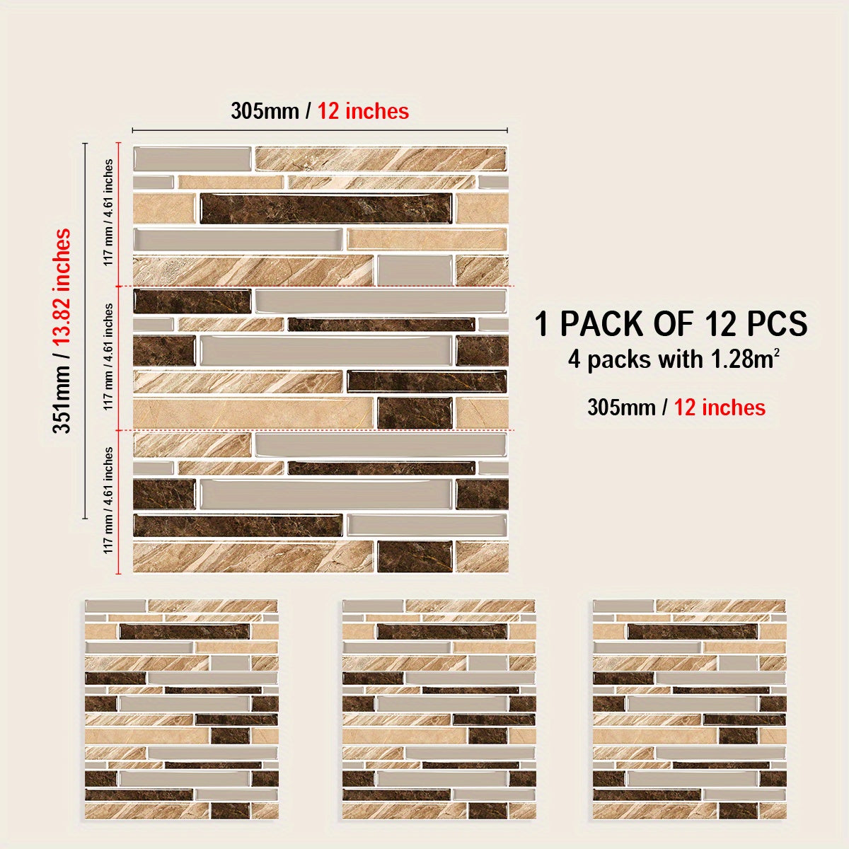 12pcs Marble Crystal Self-Adhesive Tile Sticker