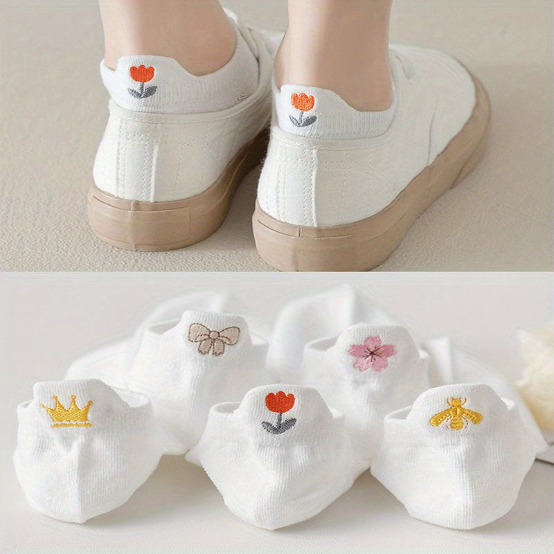 Floral Embroidery Socks Low Cut Ankle Socks Women's Stockings