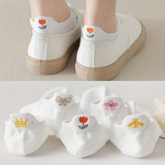 Floral Embroidery Socks Low Cut Ankle Socks Women's Stockings