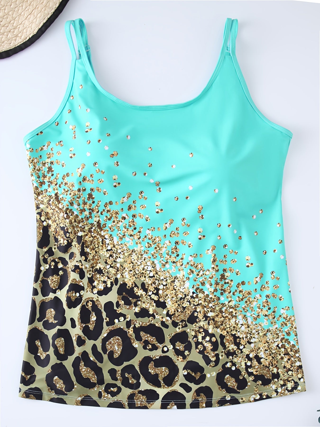  Glitter Leopard Print Tankini Set