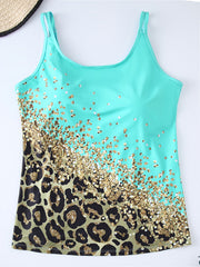  Glitter Leopard Print Tankini Set