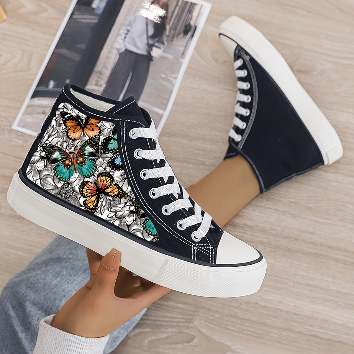 Girls High Top Butterfly Pattern Skate Shoes Non Slip Sneakers