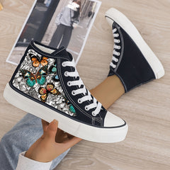 Girls High Top Butterfly Pattern Skate Shoes Non Slip Sneakers