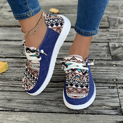 Vintage Geometric Print Slip On Casual Shoes for Women