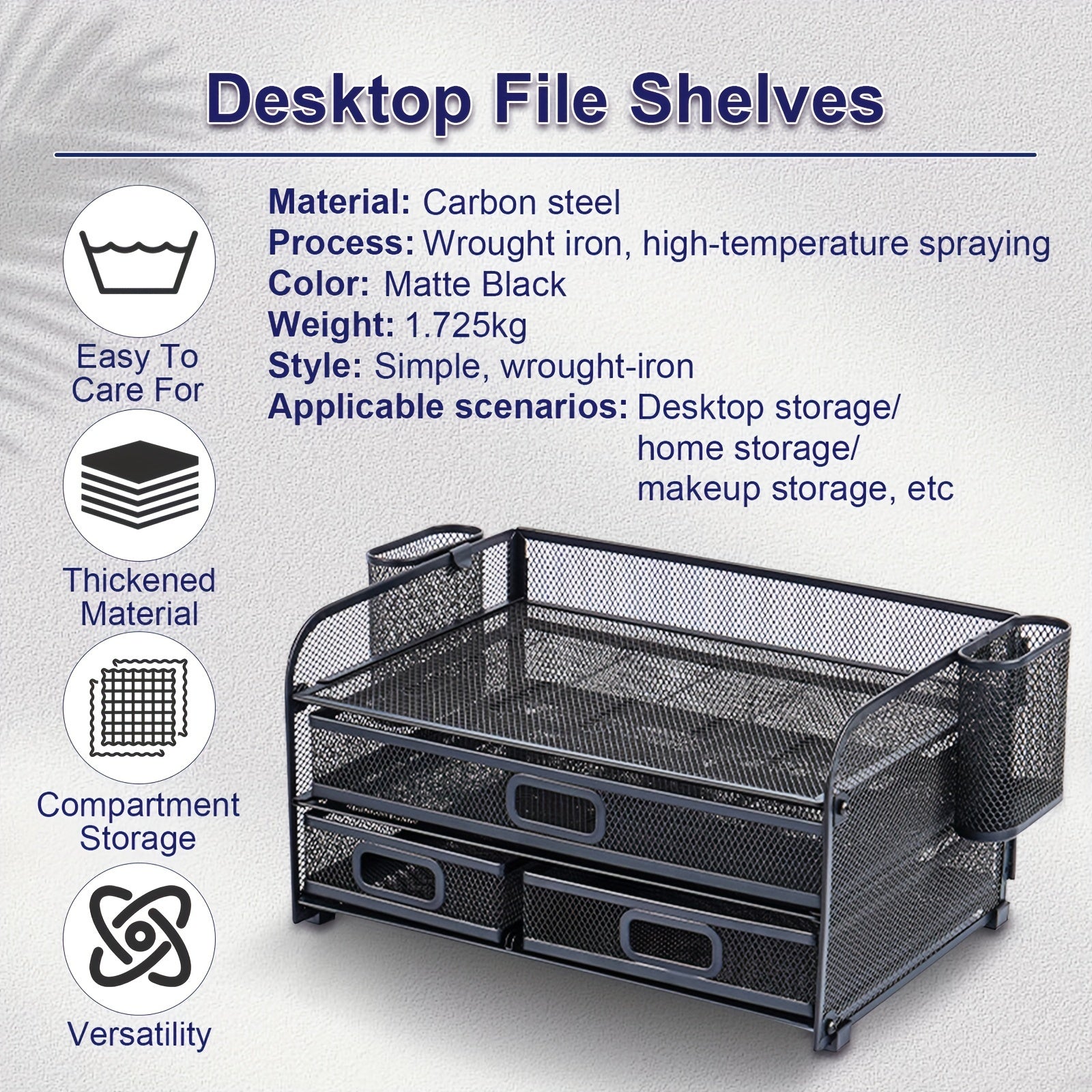 Removable Desktop File Rack with Three Drawers and Two Pen Holders