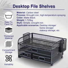 Removable Desktop File Rack with Three Drawers and Two Pen Holders