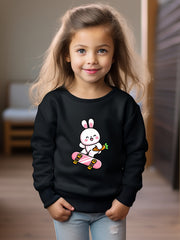 Girls Rabbit Pattern Crew Neck Long Sleeve Sweatshirt