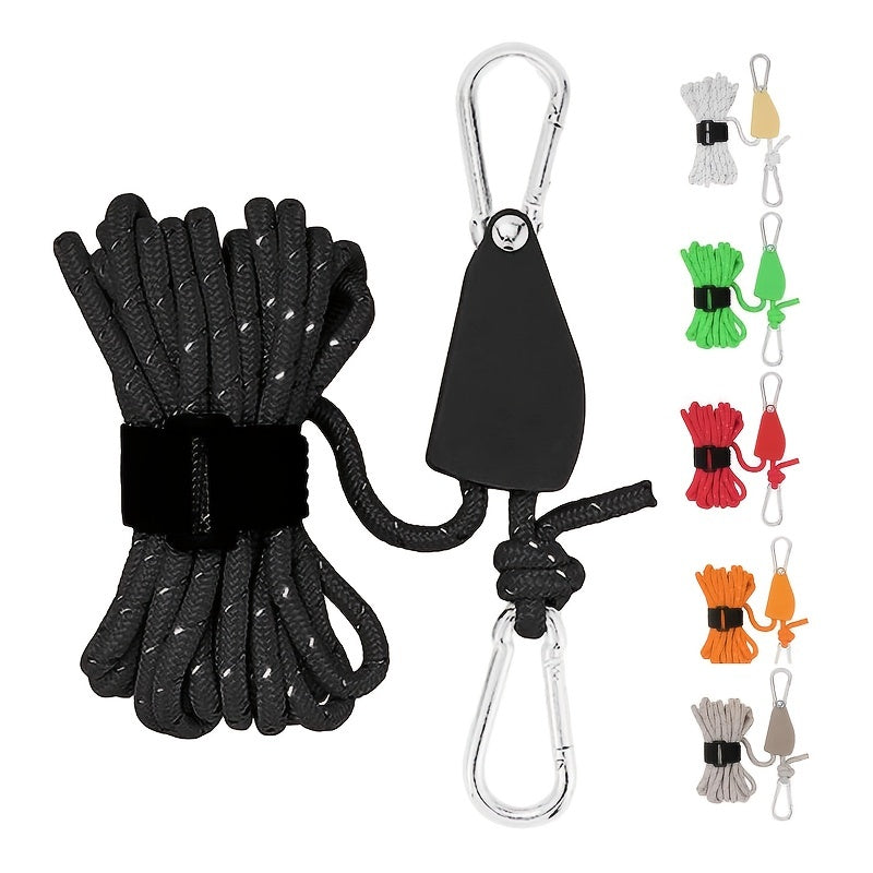 5M Reflective Camping Rope with Pulley, Reusable Tent Tie Down Rope