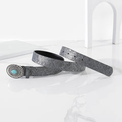 Embossed Pu Leather Belt Vintage Big Buckle Belt Western Cowgirl Cowboy Belt