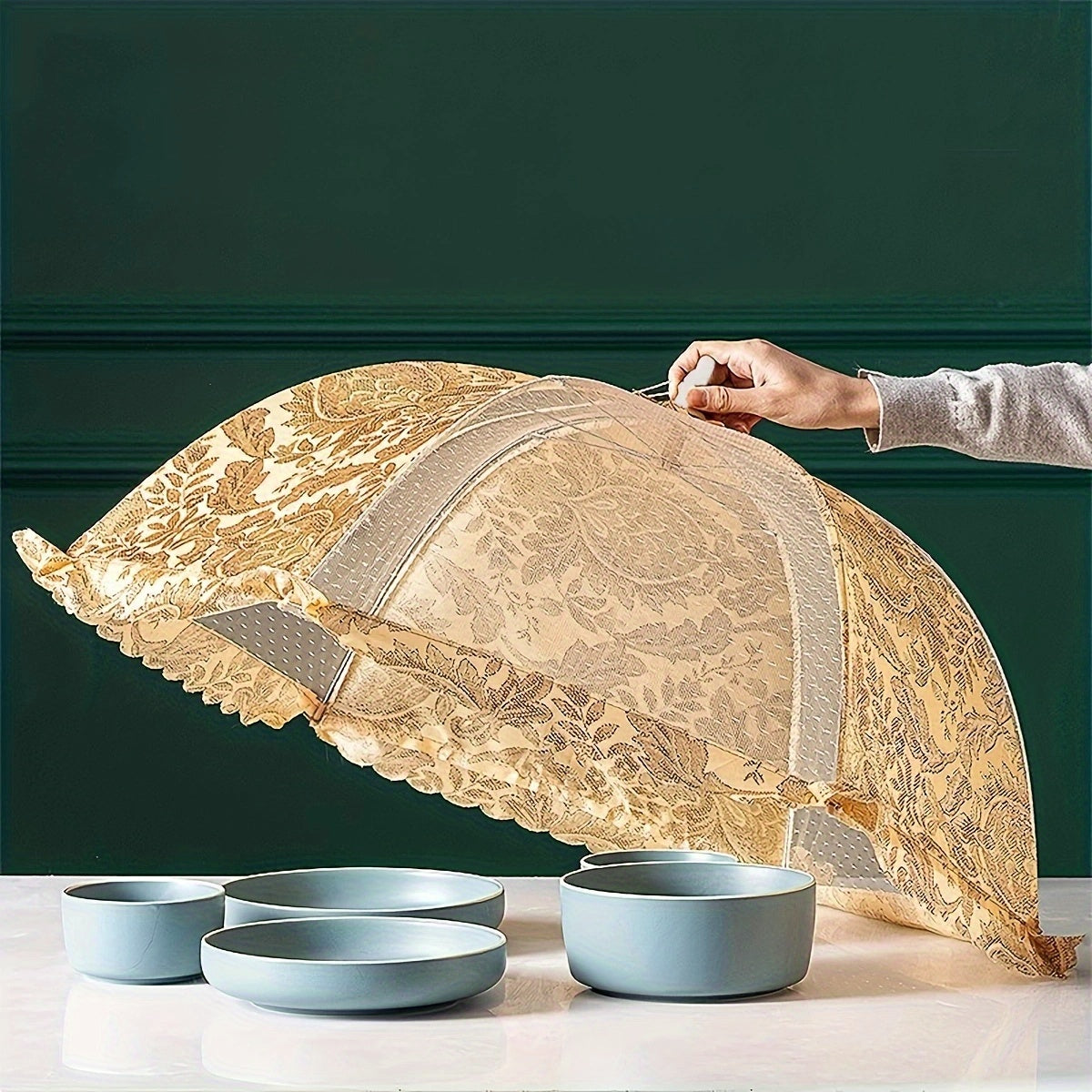 1pc Kitchen Mesh Food Cover Dustproof Reusable Collapsible Food Nets