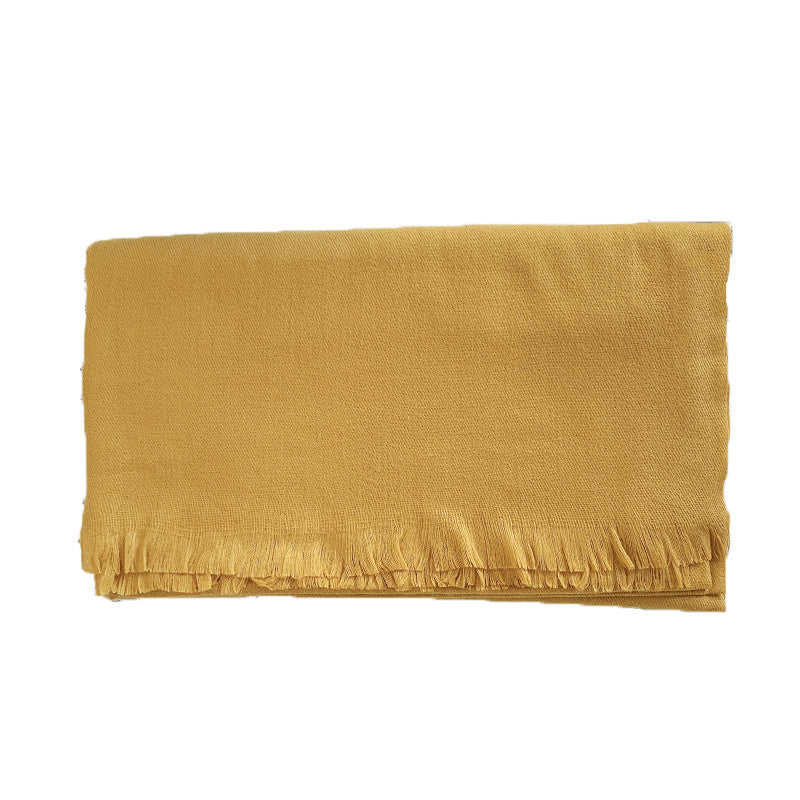 Winter Warm Solid Scarf Tassel Trim Women Cold Weather Scarf