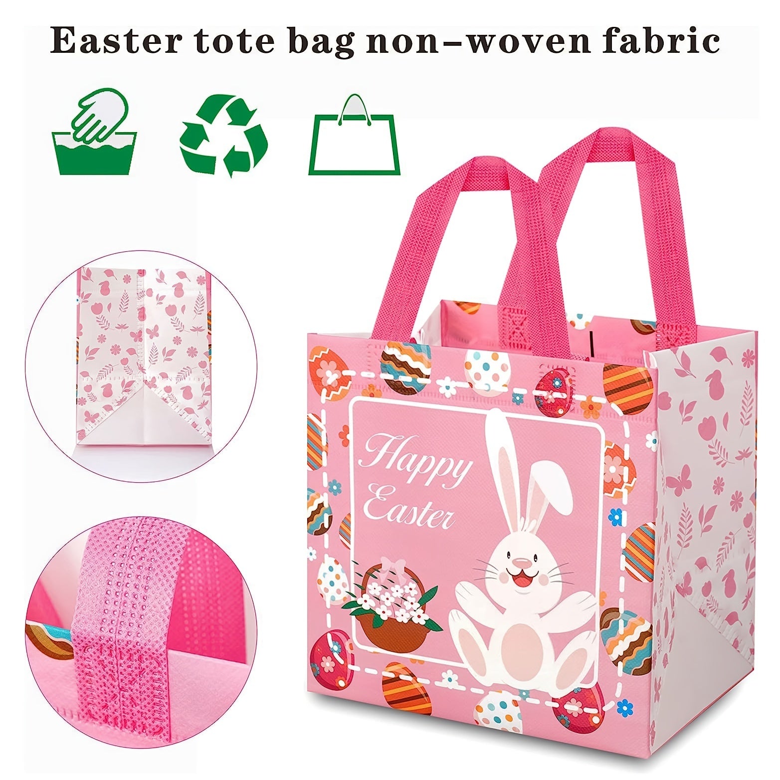 6PCS Easter Gift Bags Reusable Tote Bags Grocery Shopping Bunny Egg Totes