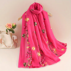 Flower Embroidery Scarf Solid Shawl Casual Head Wrap Hijab
