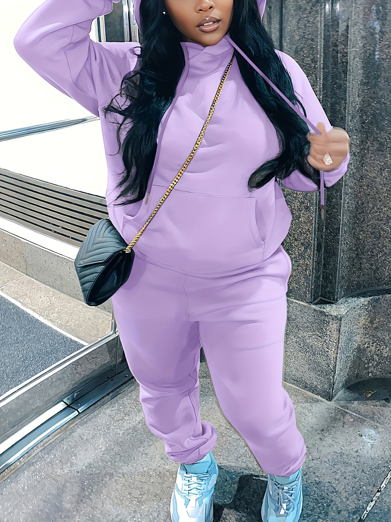  Solid Long Sleeve Hoodie & Joggers Set