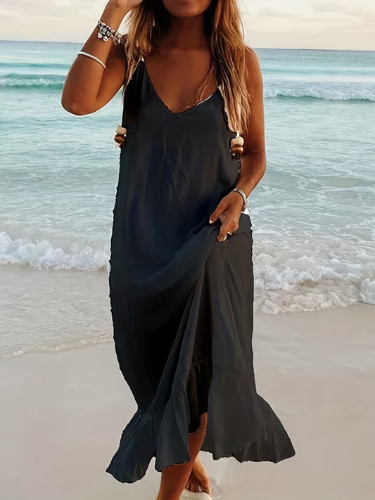  V Neck Ruffle Trim Maxi Cami Dress
