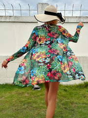 Floral Print High Waist Bikini Set With Cover Up 3 Piece Swimsuit