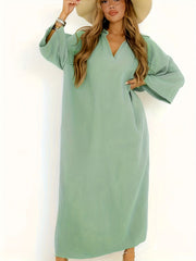  V Neck Loose Fit Maxi Jalabiya Dress