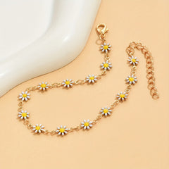 Oil Flower Beads Chain Anklet 14K Plated Alloy Bracelet