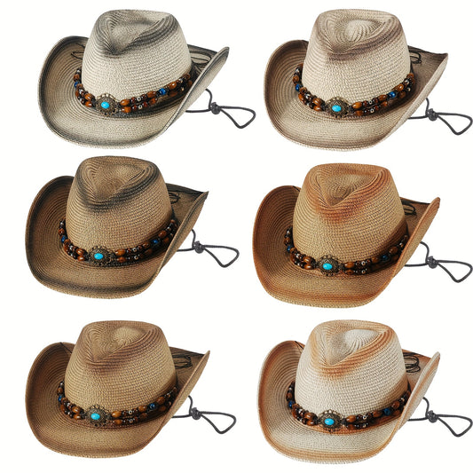 Ethnic Western Rolled Hat Cowboy Straw Hat