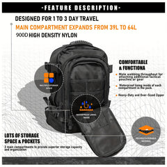 Large Capacity Backpack Tactical Sports Bag for Camping Hiking