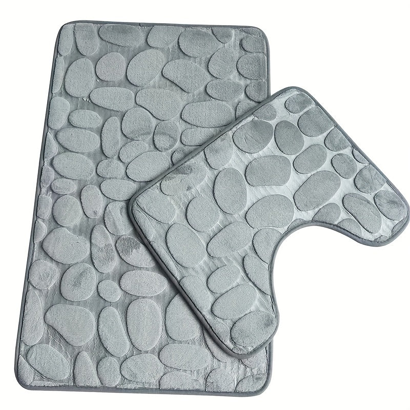 2pcs Absorbent Non Slip Bathroom Rug U Shape Mat Soft Comfortable