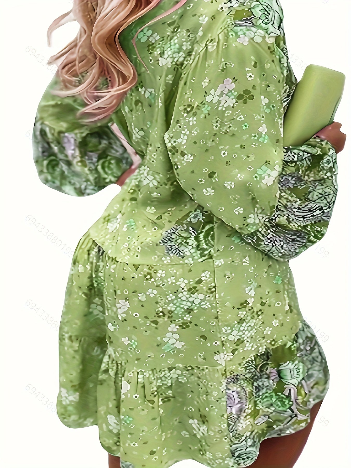  Boho Dress Women's Plus Floral Print Long Sleeve Smock Dress