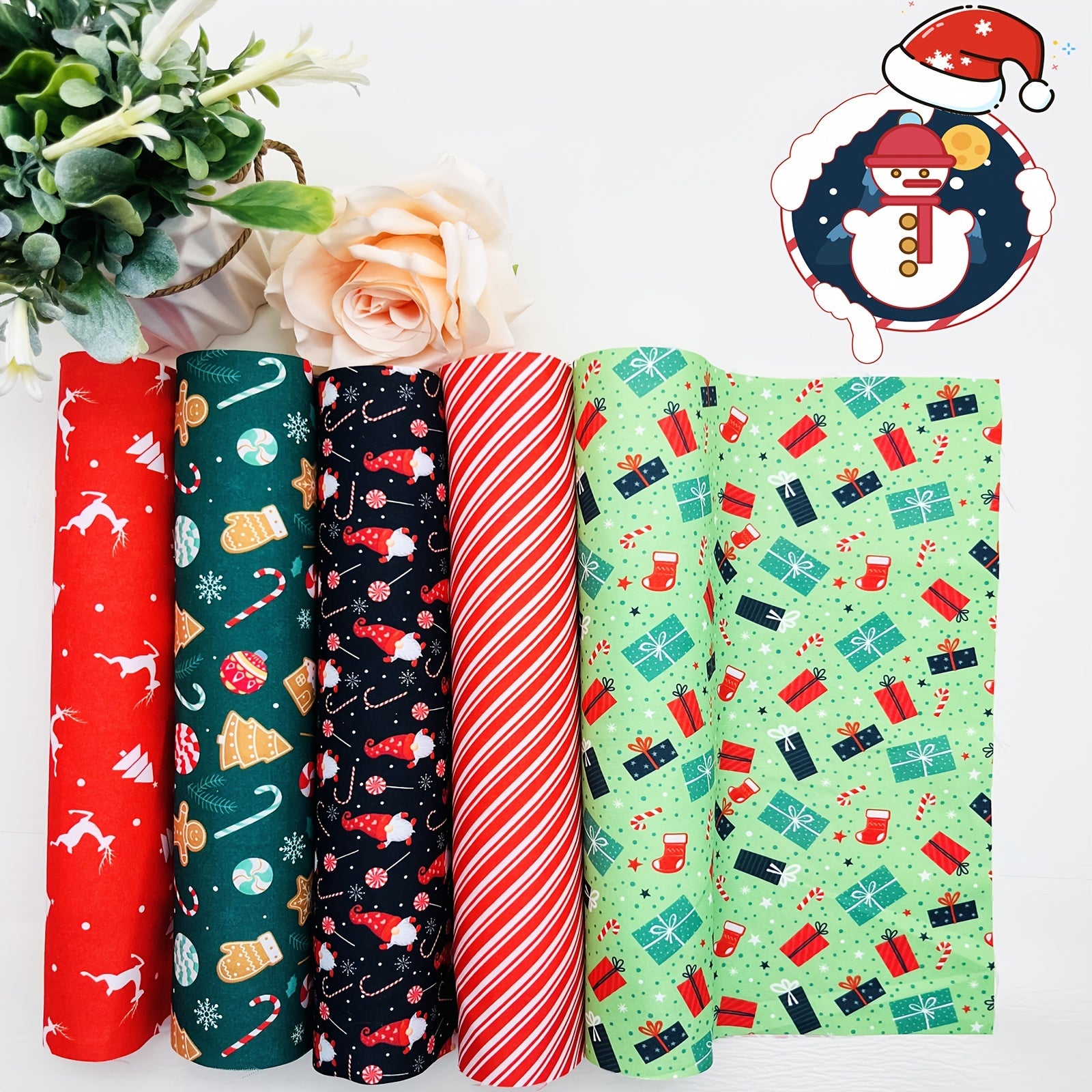 5pcs Christmas Pattern Polyester Printed Fabric Christmas Socks Gift Quilted Fab