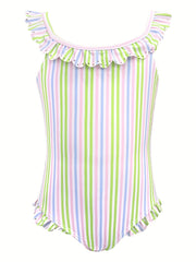Toddler Rainbow Striped Ruffle One Piece Swimsuit