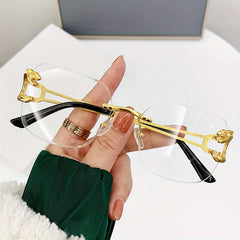 Square Rimless Sunglasses Leopard Gradient UV400