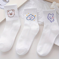 5 Pairs Cute Cartoon Print Socks Soft Mid Tube Women's Stockings