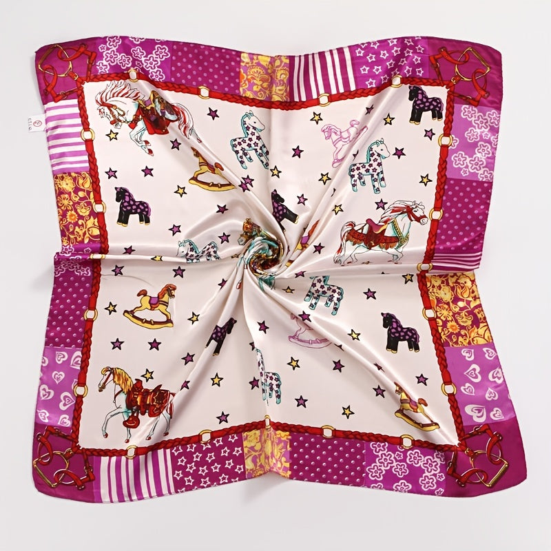 Square Satin Scarf Pony Print Neckerchief Shawl Lovely Bandana Sunscreen