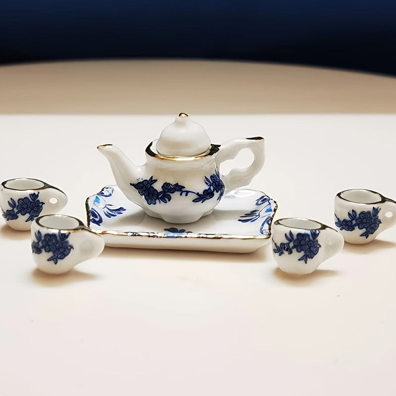 Colorful Ceramic Tea Set 6pcs for Dollhouses Pocket DIY Kitchen Playset