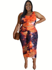  Leopard Print Crop Top & Bodycon Skirt Two Piece Set