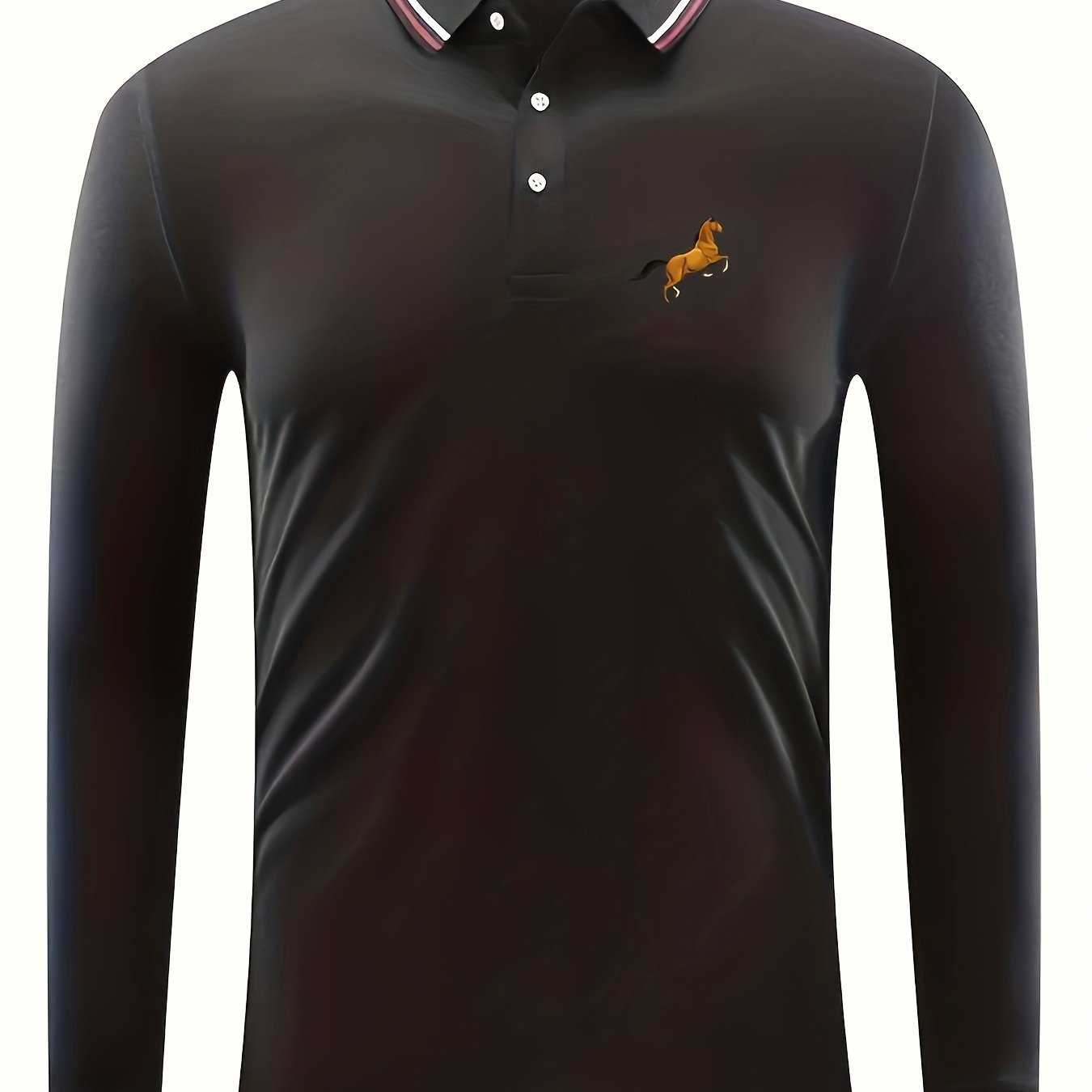 Men's Horse Print Polo Shirt Casual Stretch Breathable Long Sleeve Shirt
