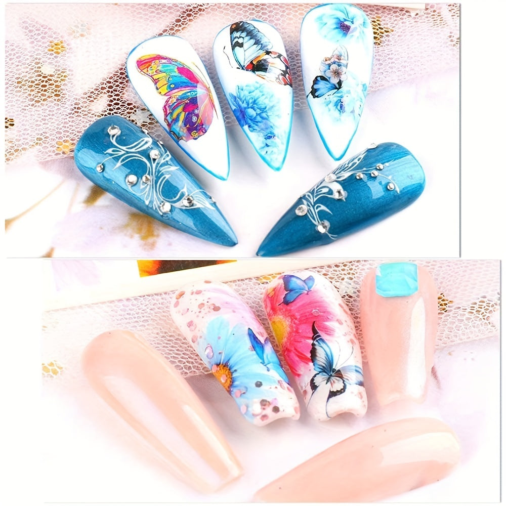 30 Sheets Butterfly Nail Art Stickers - Flower Patterns Manicure Tips