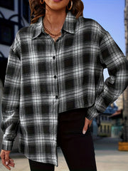  Plaid Print Long Sleeve Tunic Shirt