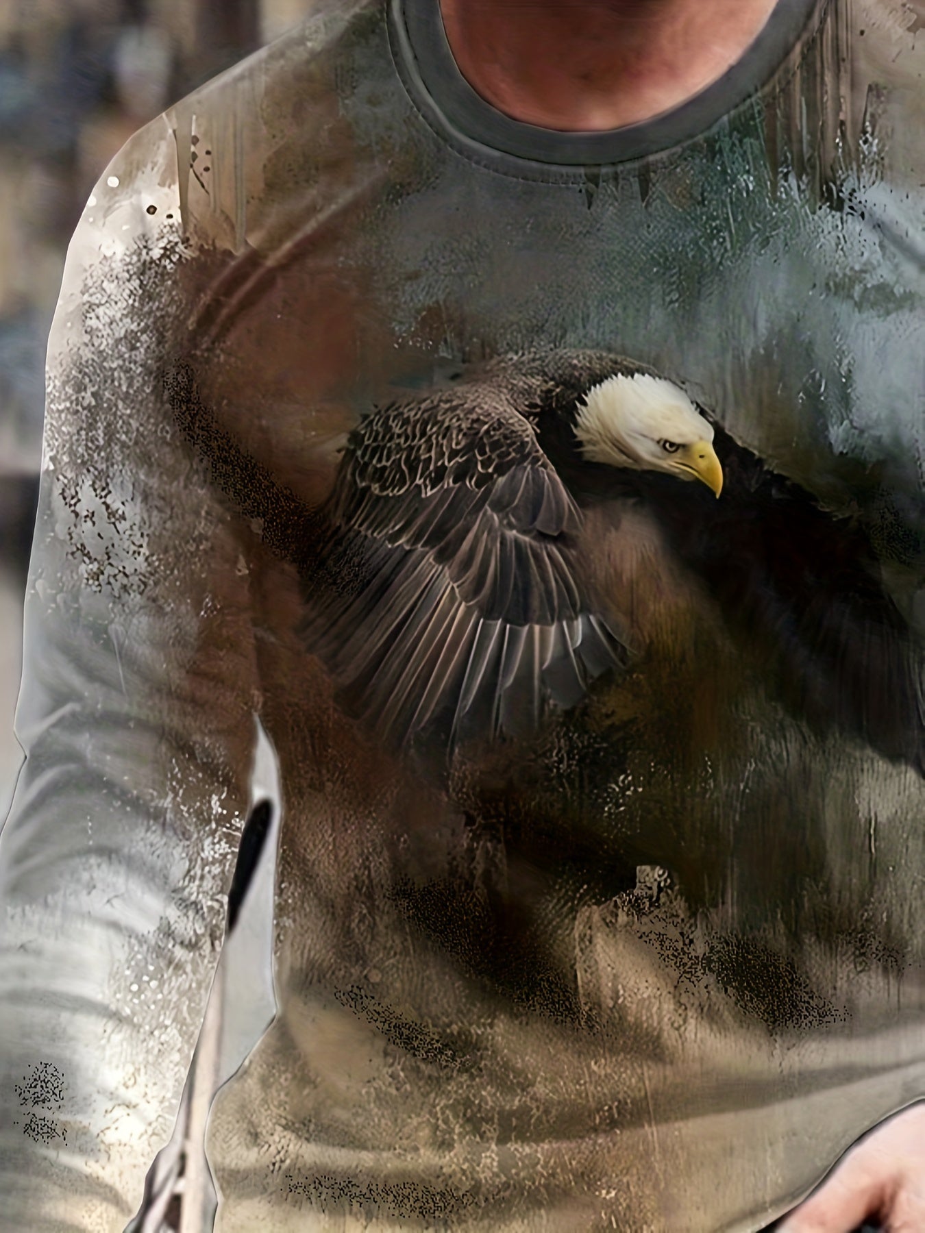 Eagle 3D Print Men's Long Sleeve Vintage Tee Shirt for Autumn