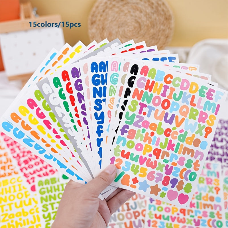 15pcs 0.5in English Letter Stickers for Crafts, Scrapbooks, Notebooks