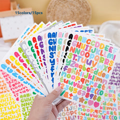 15pcs 0.5in English Letter Stickers for Crafts, Scrapbooks, Notebooks